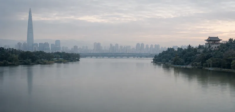 Seoul's skyline along the Han river at first light